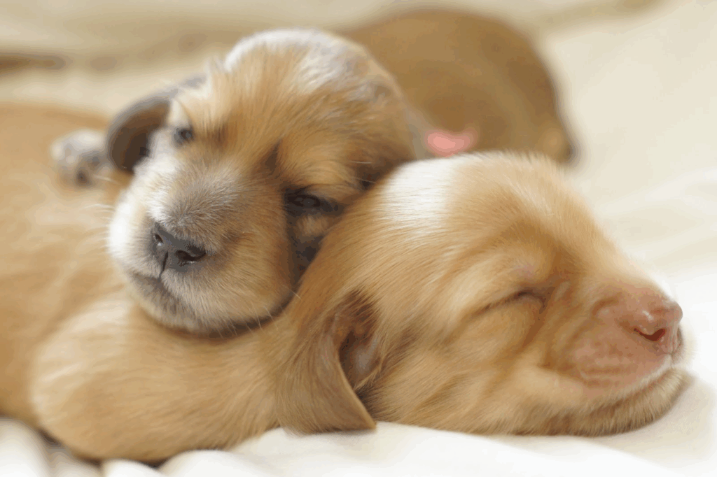 2匹で重なって寝ている子犬